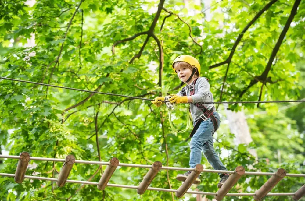 kid on a zipline bridge